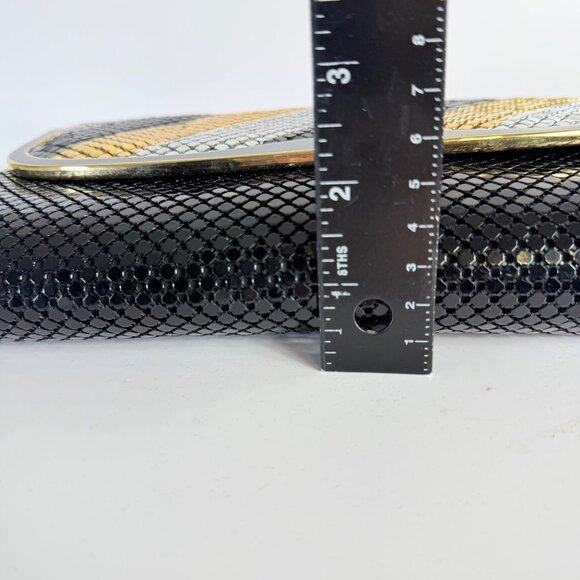 Studio 54 Chic Mesh Evening Bag Clutch Mixed Metals VTG Disco Lucite Rim Glam - Picture 9 of 16
